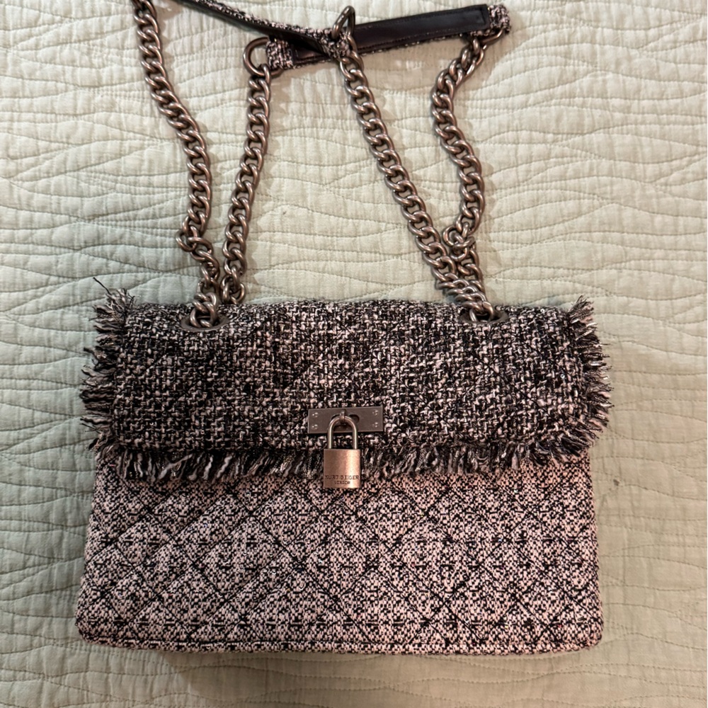 Kurt Geiger Black and Gray Tweed Shoulder Bag